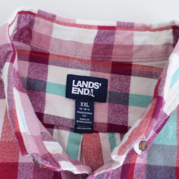 Lands' End Purple Teal Checker Pattern Button Down Traditional Fit Cotton Shirt - Picture 4 of 13